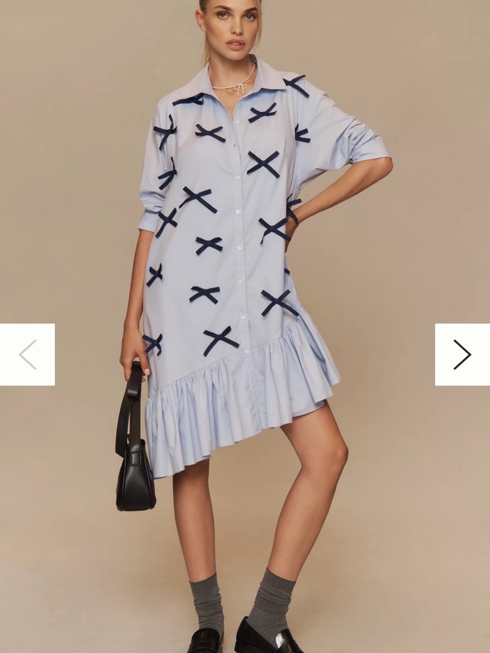 NEW Maeve Long-Sleeve 3D Bows Asymmetrical Mini Dress size S